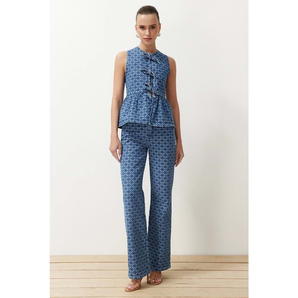 Trendyolmilla Mavi Önden Bağlamalı Denim Yelek
