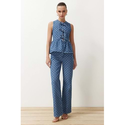 Trendyolmilla Mavi Önden Bağlamalı Denim Yelek