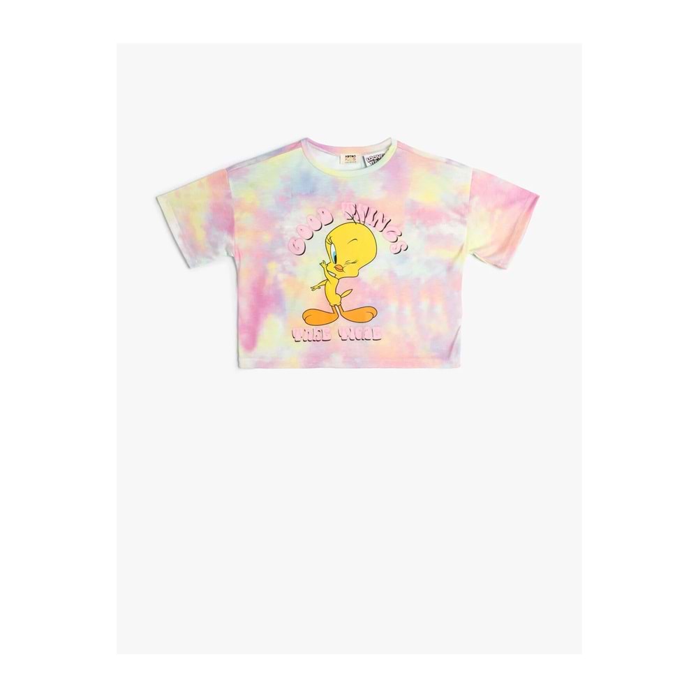 Koton Tişört Tweety Baskılı Lisanslı Kısa Kollu Batik Desenli