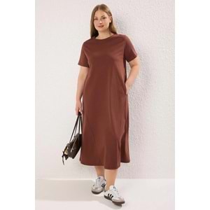 Trendyolmilla Curve Kahverengi T-shirt Elbise