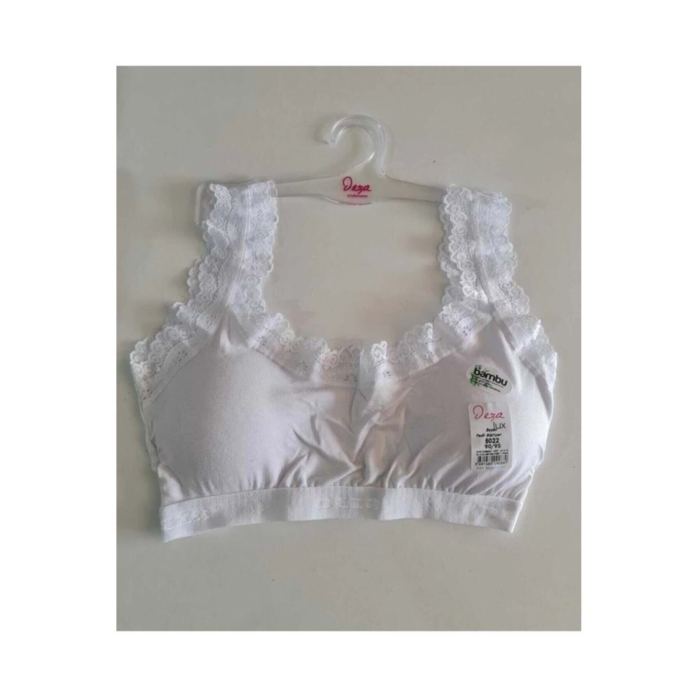 Kadın Beyaz Bambu Pedli Kalın Dantelli Askılı Bralet Dantelli Bustiyer