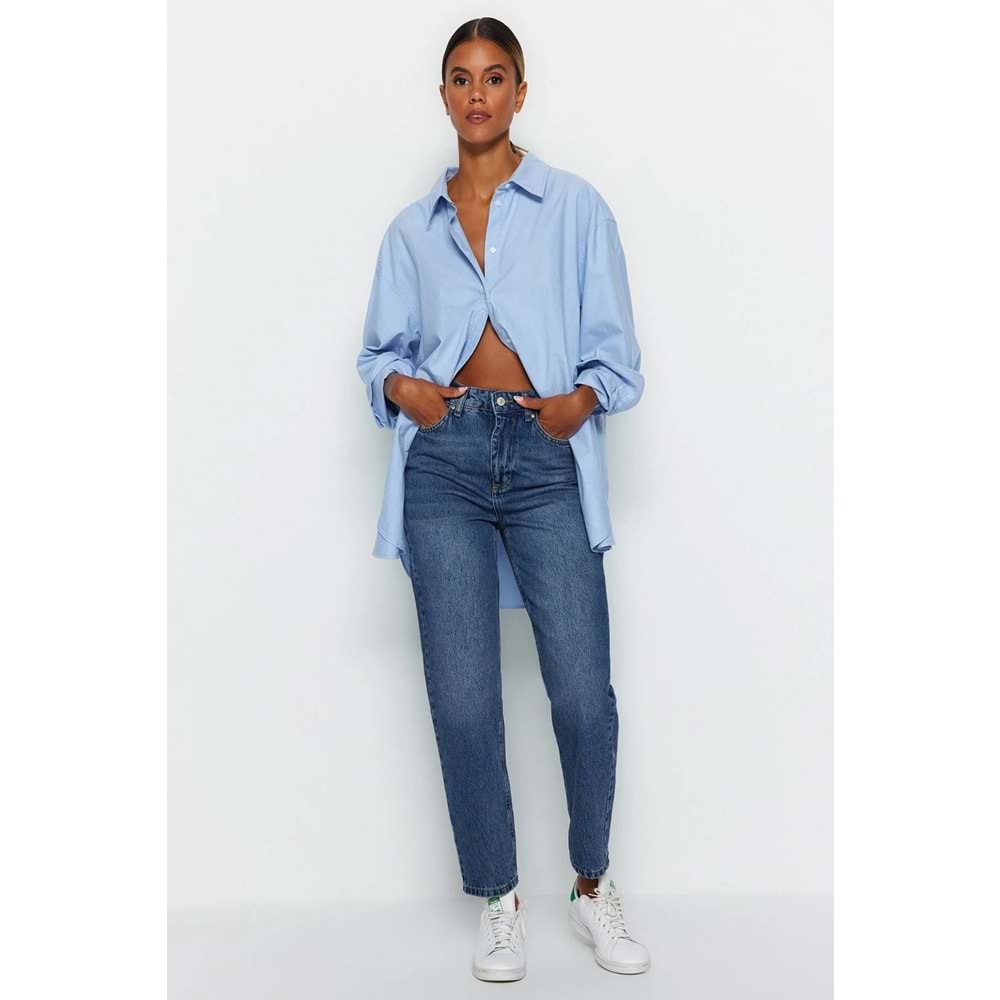 Trendyolmilla Koyu Mavi Yüksek Bel Mom Jean