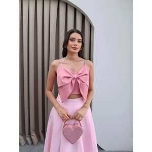 Pembe Kurdele Detay Askılı Bluz