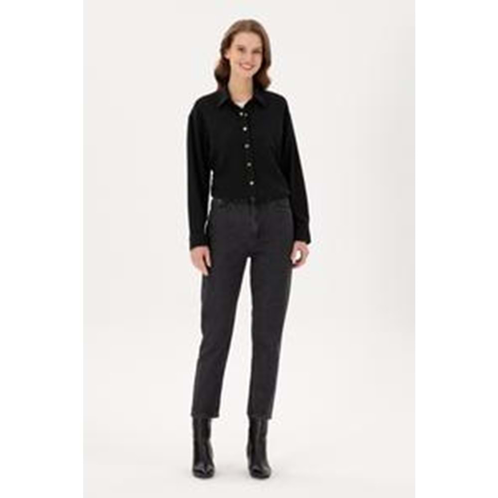 Kadın Siyah Mom High Waist Fit Jean Pantolon