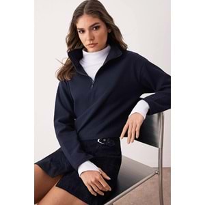 Lacivert Selanik/Triko Görünümlü Fermuarlı sweatshirt