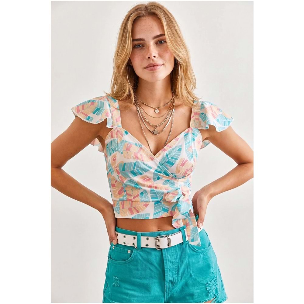 Olalook Kadın Fermuarlı Crop Krep Bluz