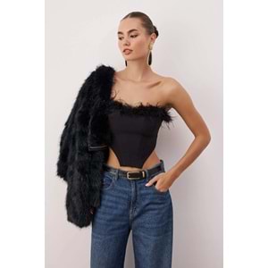 Trendyolmilla Siyah Crop Astarlı Otrişli Dokuma Büstiyer