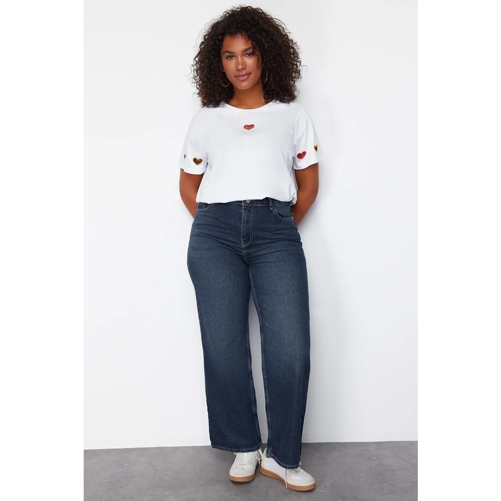 Koyu Mavi Yüksek Bel Büyük Beden Jeans