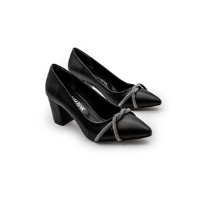 Siyah çift örgü taşlı kadın topuklu stiletto ayakkabı