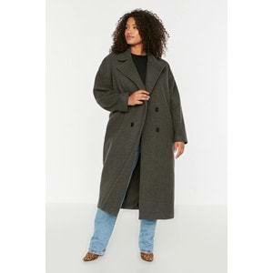 Antrasit Oversize Fit Kruvaze Kapama Yün Karışımlı Kaşe Kaban