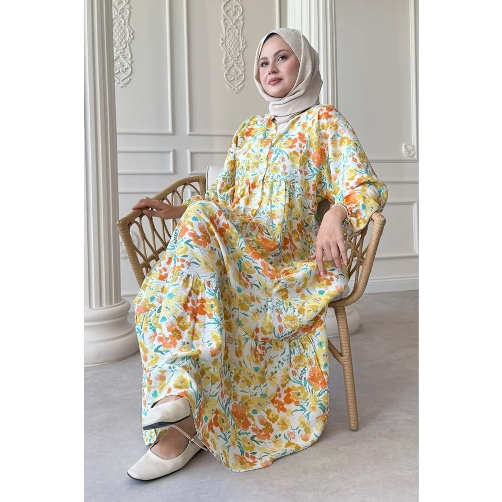 Menekşe Çiçeği Sarı Mango Elbise
