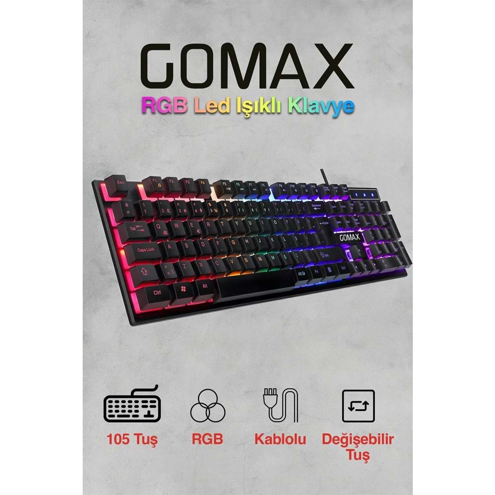 Gomax K2 Led Işıkl Oyuncu Klavyesi Gaming Klavye
