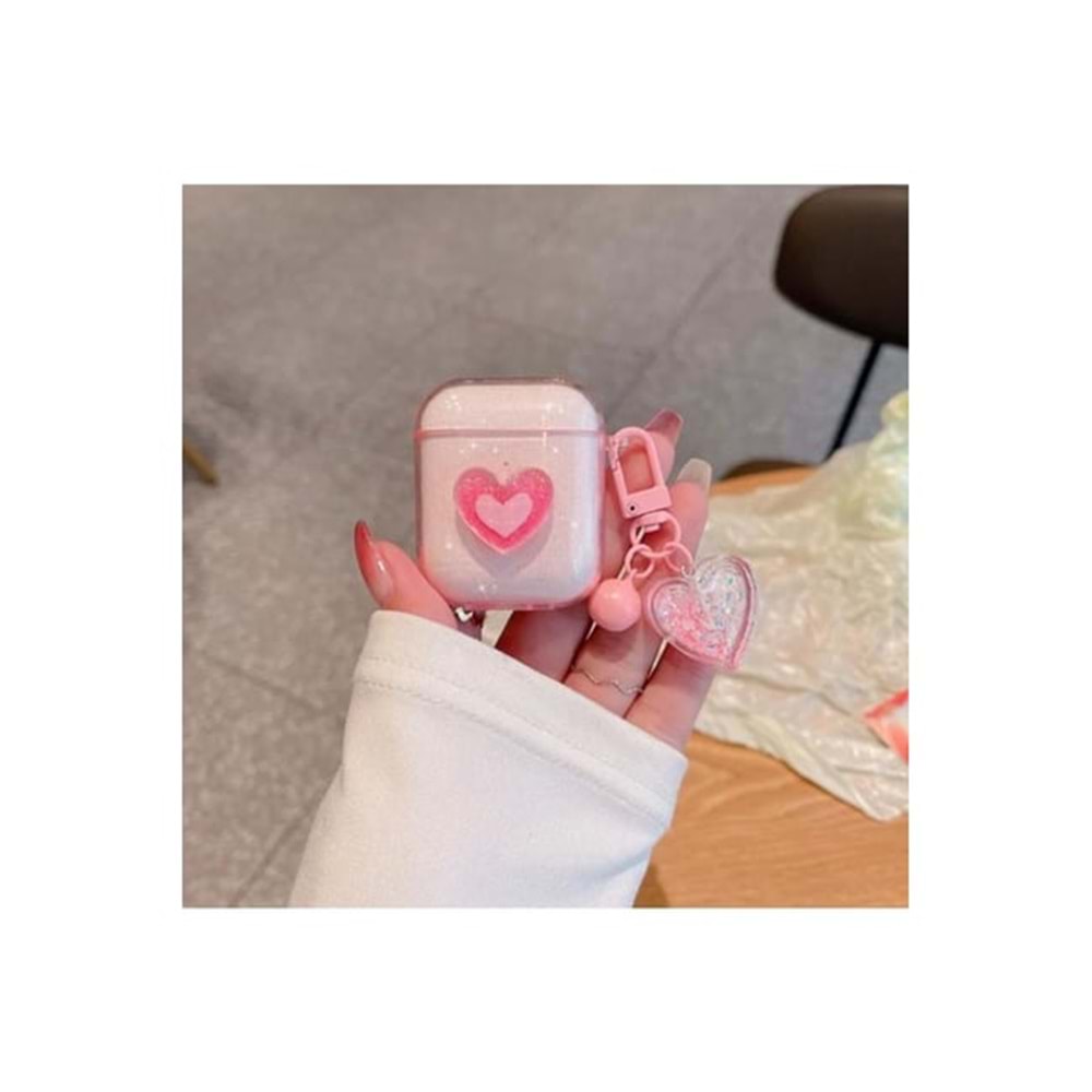 Simli Pembe Kalp Tasarımlı Love Kulaklık Kılıfı