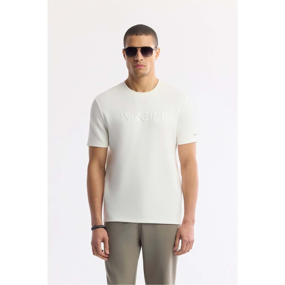 Avva Erkek Beyaz Bisiklet Yaka Baskılı Basic Regular Fit T-Shirt
