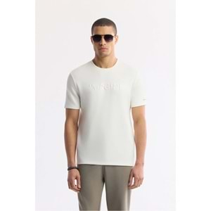 Avva Erkek Beyaz Bisiklet Yaka Baskılı Basic Regular Fit T-Shirt