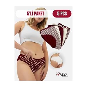 ALYA UNDERWEAR Pamuklu Kadın Külot Slip Empirme Baskılı Yüksek Bel İç Çamaşırı - 5'li Paket