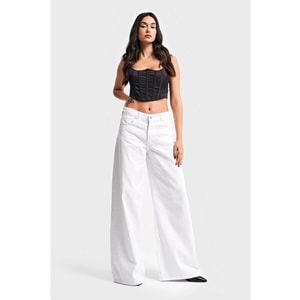It's Basic Kadın Beyaz Renk Hera Palazzo Fit Bol Kesim Denim Pantolon