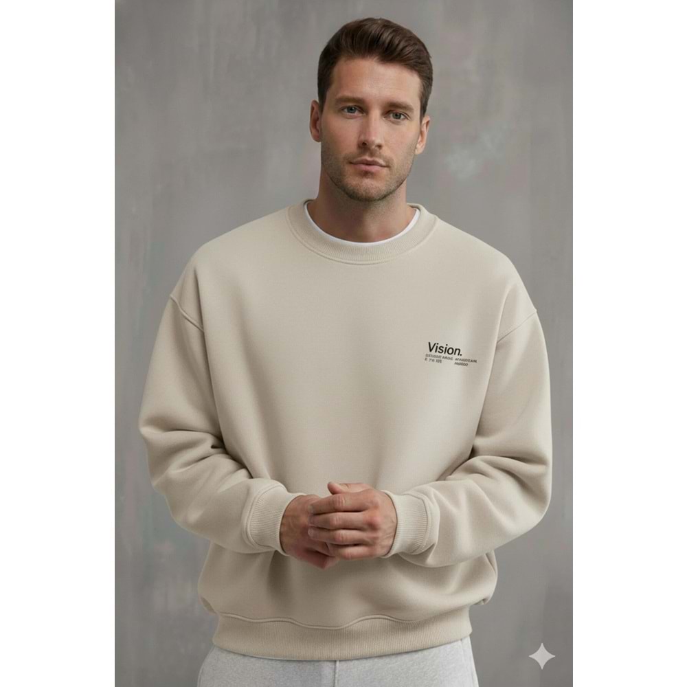Vision Baskılı Basic Bisiklet Yaka sweatshirt