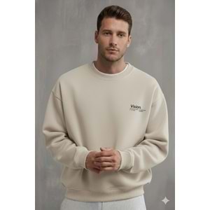 Vision Baskılı Basic Bisiklet Yaka sweatshirt