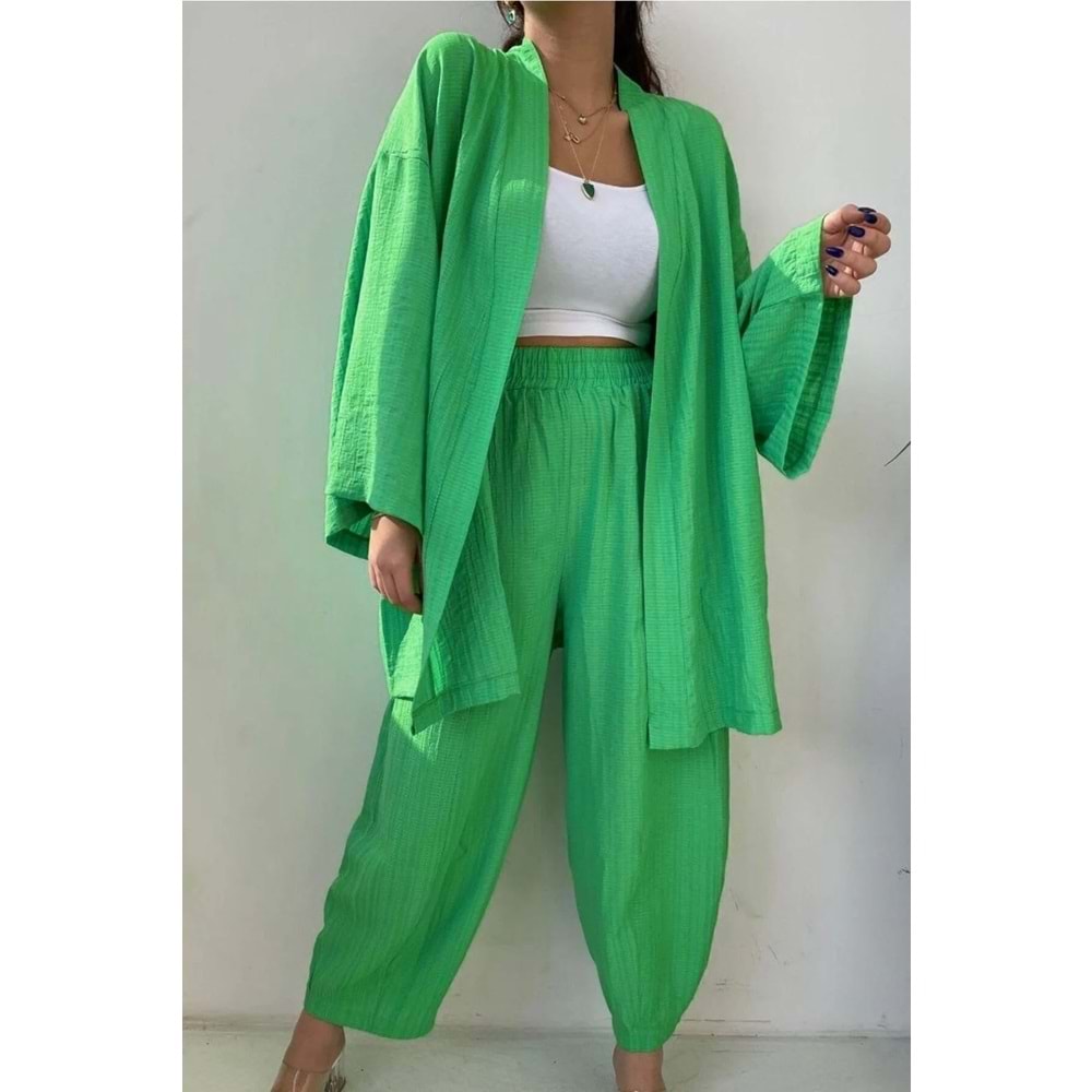 Die&More Yeşil Gofre Kimono Alt-üst Takım