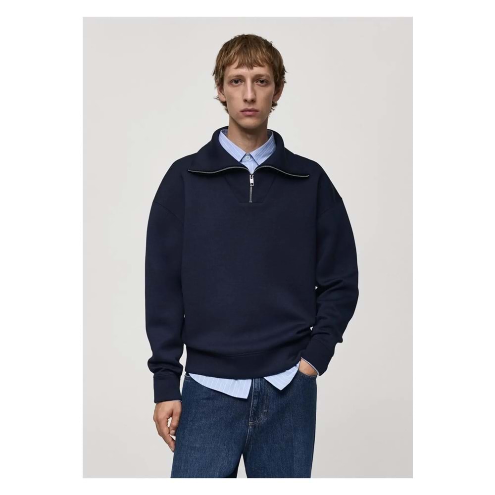 trendyol Man Rahat Kesim Fermuarlı Yaka Sweatshirt