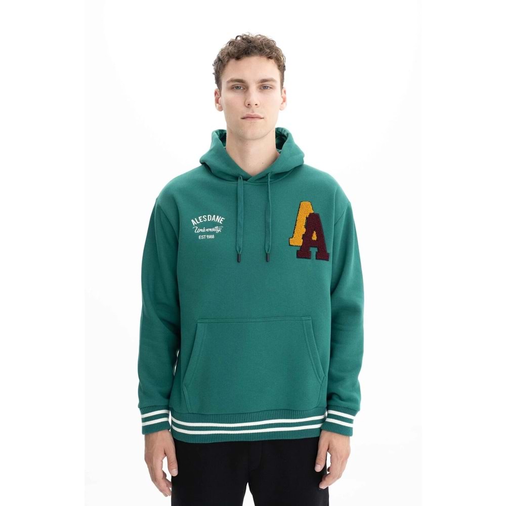 Ar-ma Erkek Kapşonlu Sweatshirt Yazi Baskili Kanguru Cepli Relax Fit Şardonlu Üç İplik