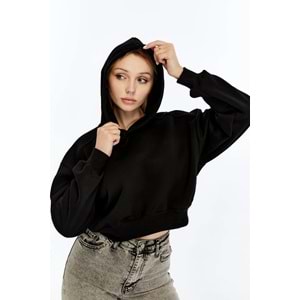 Kadın kahverengi Kapüşonlu Içi Pamuklu Oversize Basic Sweatshirt