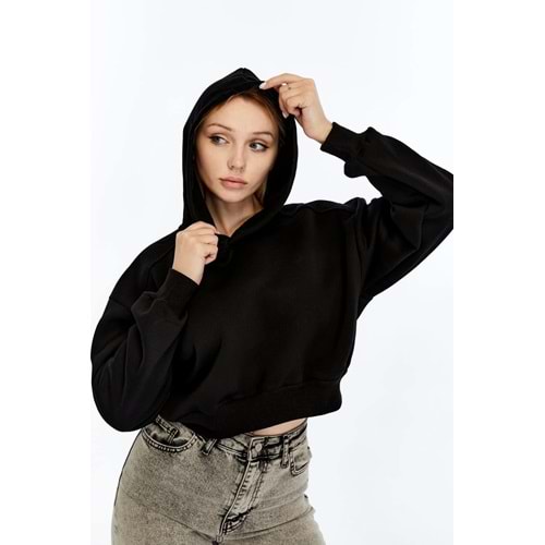 Kadın kahverengi Kapüşonlu Içi Pamuklu Oversize Basic Sweatshirt