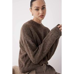 Trendyolmilla Wardrobe Essentials Vizon Alpaka Yün Karışımlı Premium İplik Geniş Kalıp Triko Kazak|