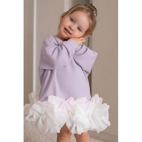 Le Mabelle Lila Etek Ucu Fırfırlı Kız Çocuk Elbise