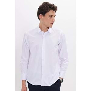Slim Fit Uzun Kollu Kolay Ütü Teri Emen Nefes Alan Doku Kravatlık Dört Mevsim Beyaz Erkek Gömlek