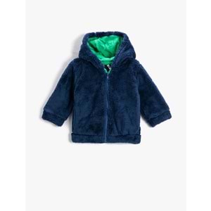 Erkek Bebek Basic Peluş Hırka Fermuarlı Kapüşonlu