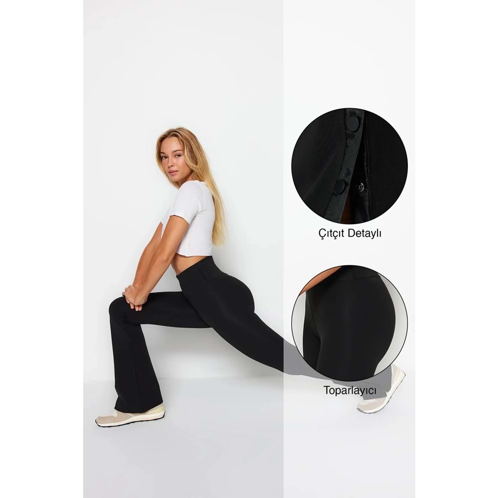 Trendyolmilla Siyah Paça Çıtçıt Detaylı Spor Tayt