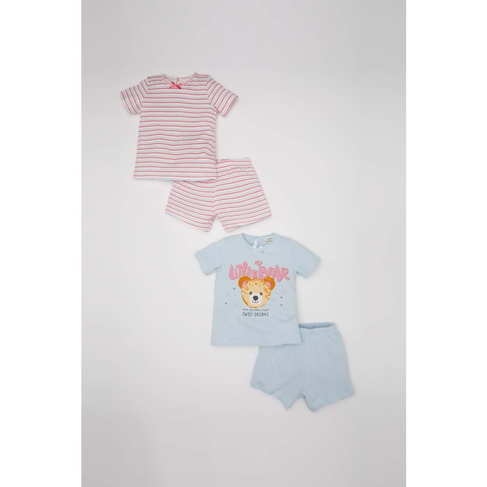 DEFACTO Kız Bebek 4'lü Pijama Takımı Baskılı Kısa Kollu Penye Üst Şort