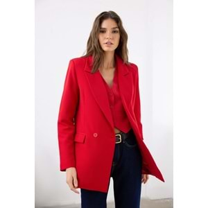 Trendyolmilla Kırmızı Regular Astarlı Kruvaze Kapama Dokuma Blazer Ceket